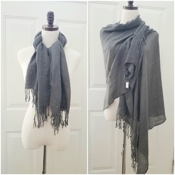 Adult Gray Fringed Scarf 100% Acrylic,  70 in x 27 in - Picture 1 of 5